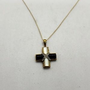 10k Diamond Cross Mother of Pearl & Onyx Pendant